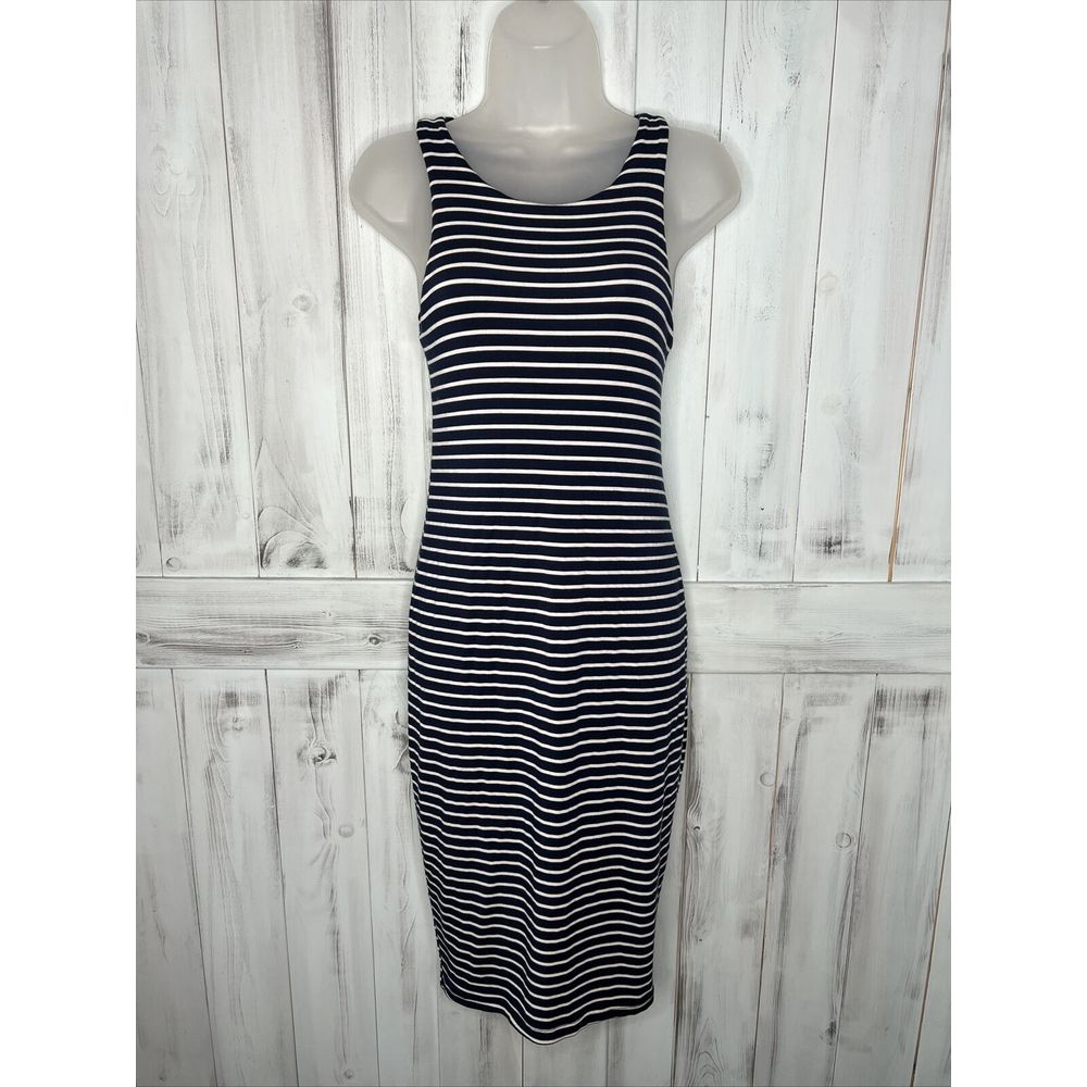 Marine Layer Navy Blue White Striped Knit Bodycon Midi Sleeveless Tank Dress S